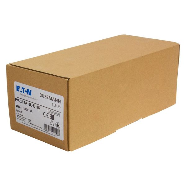 Fuse-link, high speed, 315 A, DC 1500 V, 3L, 75 x 205 mm, gPV, IEC, UL, with indicator, bolted contacts image 1