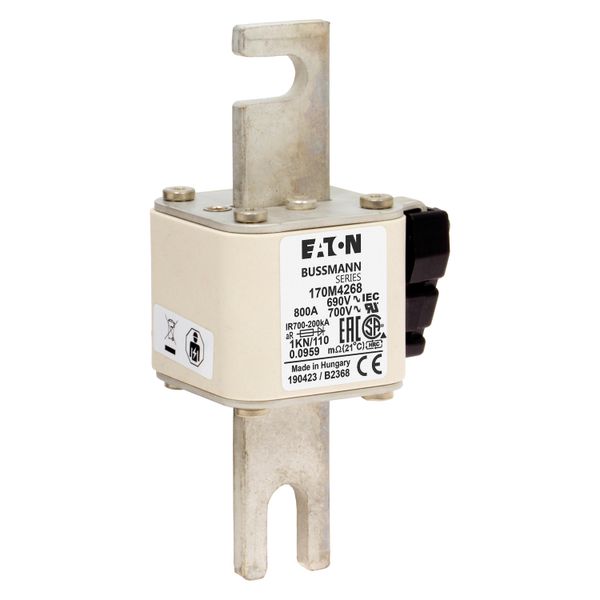 Fuse-link, high speed, 800 A, AC 690 V, DIN 1, 53 x 69 x 138 mm, aR, DIN, IEC, single indicator image 20