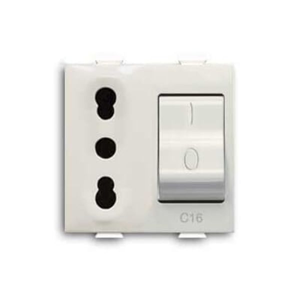 2P+E socket outlet, 16A - 250V, interlocked with MCB, P17/11 Italian type Bipasso White - Chiara image 1