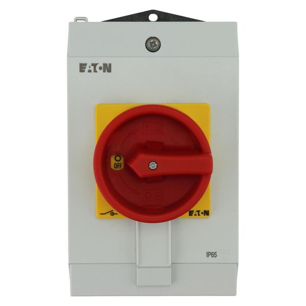 Main switch, P1, 40 A, surface mounting, 3 pole + N, Emergency switching off function, With red rotary handle and yellow locking ring, Lockable in the image 7