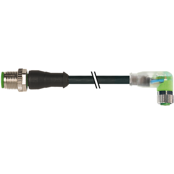 M12 male 0° / M8 female 90° A-cod. LED PUR 4x0.25 bk UL/CSA+ drag 0.5m image 1