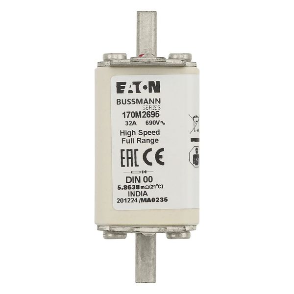 Fuse-link, high speed, 32 A, AC 690 V, DIN 00, 30 x 60 x 79 mm, gR, DIN, IEC, single indicator image 22