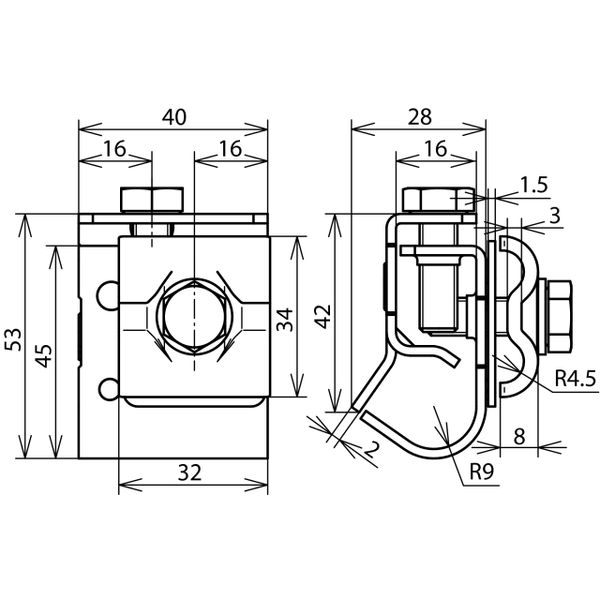 Bimetallic gutter clamp, Cu-St/tZn with double cleat for Rd 8-10mm image 2