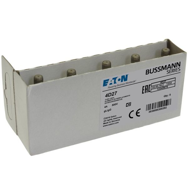 Fuse-link, LV, 4 A, AC 500 V, D2, gL/gG, IEC, time-delay image 1