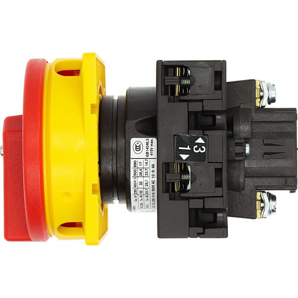 Main switch, T3, 32 A, flush mounting, 1 contact unit(s), 2 pole, Emergency switching off function, With red rotary handle and yellow locking ring, Lo image 40