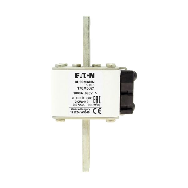 Fuse-link, high speed, 1000 A, AC 690 V, size 2, 61 x 77 x 138 mm, aR, IEC, single indicator image 16