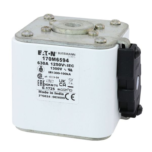 Fuse-link, high speed, 630 A, AC 1250 V, size 3, 76 x 92 x 76 mm, aR, IEC, UL, type K indicator, flush end, 13 UNC image 30