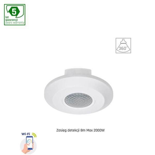 PIR SENSOR 360DEG 2KW 8M 1-10V SURFACE IP20 230V WI-FI/BT SPECTRUM SMART image 1