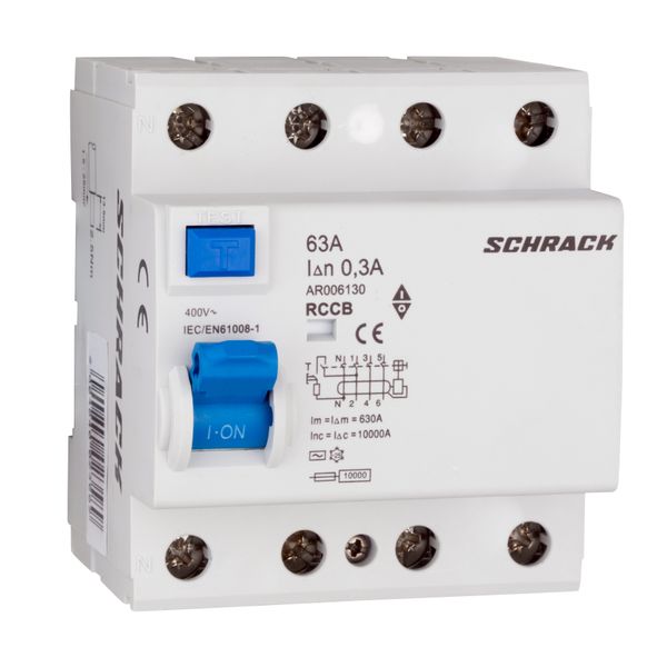 Residual Current Circuit Breaker 10kA, 63A, 4-pole, 300mA image 1