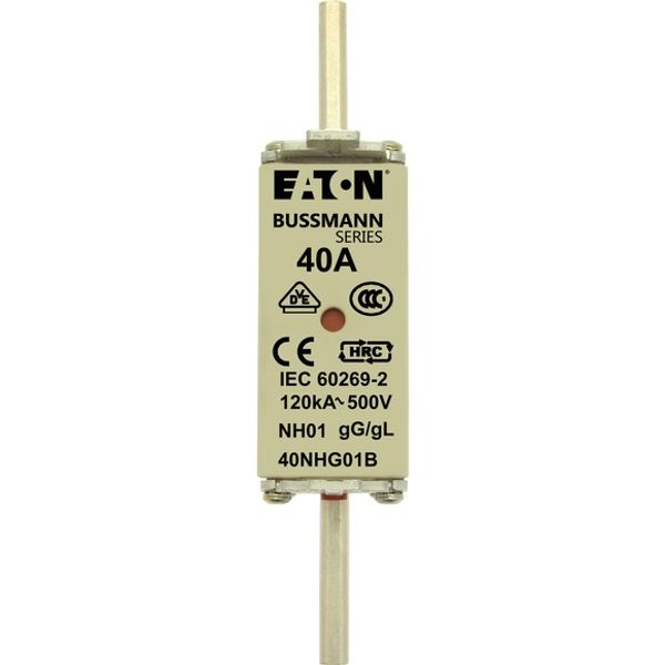 Fuse-link, LV, 40 A, AC 500 V, NH01, gL/gG, IEC, dual indicator, live gripping lugs image 2