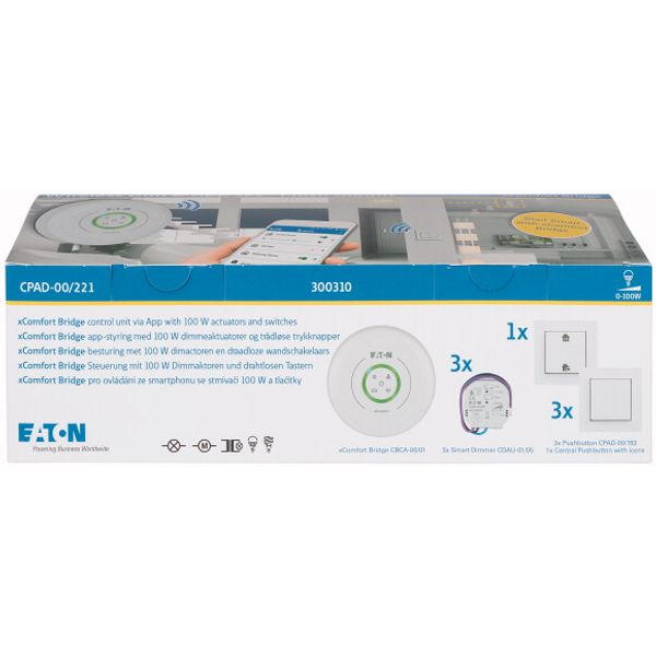 Wireless xComfort Bridge package, flush mount, 3 Smart Dimming Actuators, 0-100W, 230VAC, R/L/C/LED, 3 wireless switches, 1 wireless master switch, Pu image 1