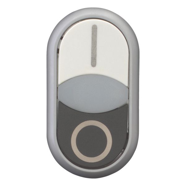 Double actuator pushbutton, RMQ-Titan, Actuators and indicator lights flush, momentary, White lens, white, black, inscribed, Bezel: titanium image 6