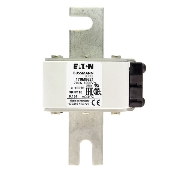 Fuse-link, high speed, 700 A, AC 1000 V, DIN 3, 74 x 92 x 138 mm, aR, DIN, IEC, single indicator image 2