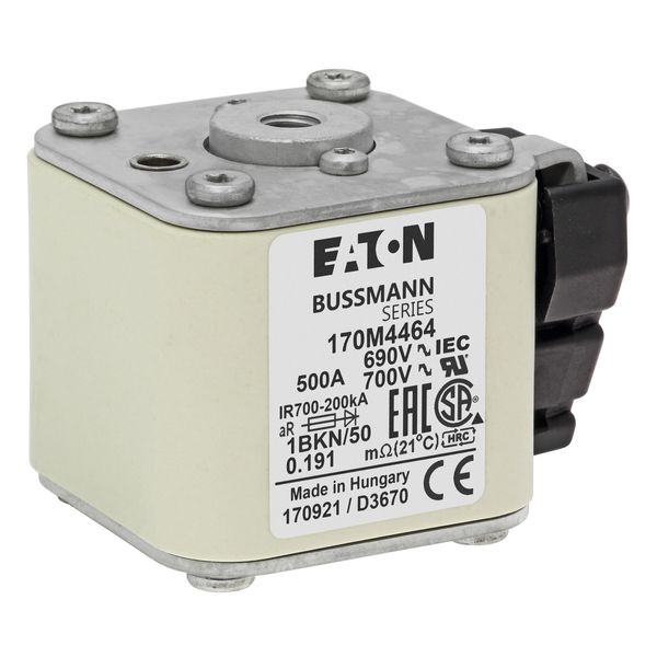 Fuse-link, high speed, 500 A, AC 690 V, size 1, 53 x 69 x 51 mm, aR, IEC, UL, type K indicator, flush end, M8 image 10