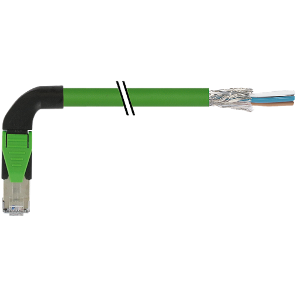 RJ45 male 90° left with cable shielded PUR 1x4xAWG22 shielded gn  20m image 1