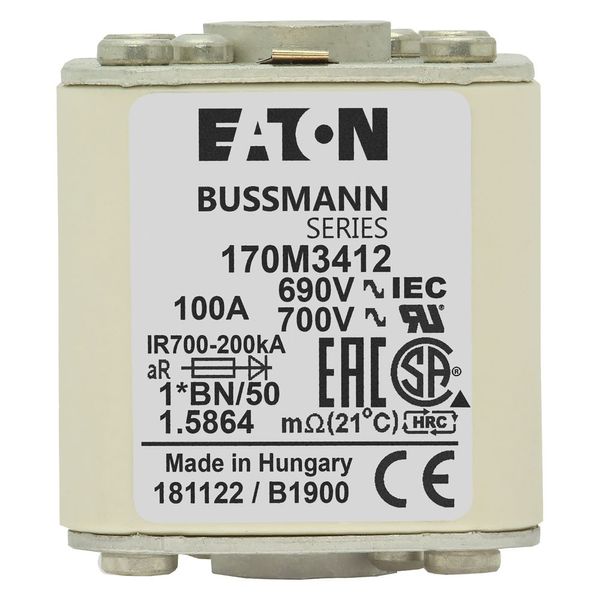 Fuse-link, high speed, 100 A, AC 690 V, compact size 1, 45 x 59 x 51 mm, aR, IEC, UL, visual indicator, flush end, M8 image 13