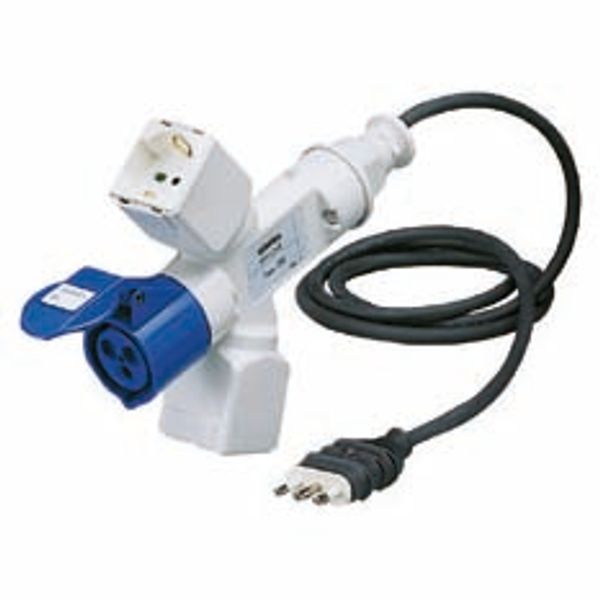 BRANCHED ADAPTOR IP44 - 2 BRANCHED OUTLETS - WIRED WITH CABLE AND PLUG - PLUG 2P+E 16A S17 - 2 (P17/11) + 1 (P30-P17) + 1 OUTLET 2P+E 16A 230V ac image 2