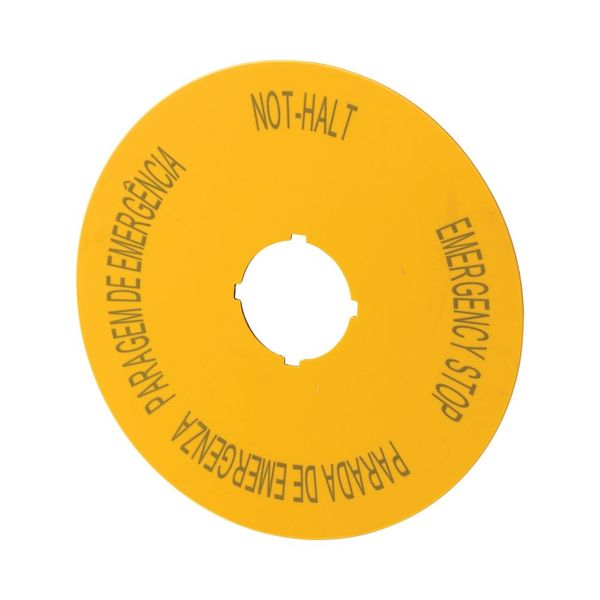 Label, emergency stop, D=90mm, yellow, DE, EN, ES, PT image 3