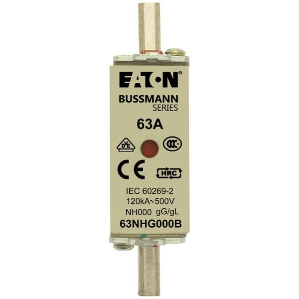 Fuse-link, LV, 63 A, AC 500 V, NH000, gL/gG, IEC, dual indicator, live gripping lugs image 6