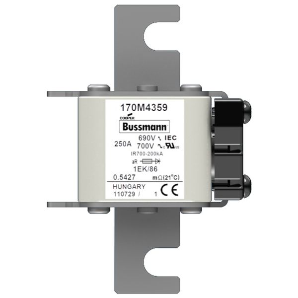 Fuse-link, high speed, 250 A, AC 690 V, size 1, 53 x 69 x 111 mm, aR, IEC, type K indicator image 1