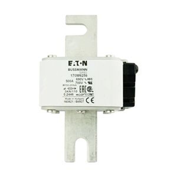 Fuse-link, high speed, 500 A, AC 690 V, DIN 3, 76 x 92 x 139 mm, aR, DIN, IEC, single indicator image 6