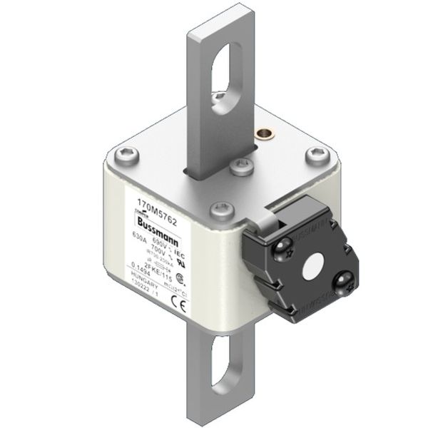 Fuse-link, high speed, 630 A, AC 690 V, size 2, 61 x 77 x 135 mm, aR, IEC, UL, type K indicator, 115 mm centres image 3