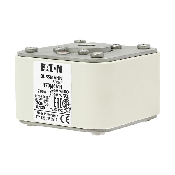 Fuse-link, high speed, 700 A, AC 690 V, size 3, 76 x 92 x 53 mm, aR, IEC, UL, single indicator image 11