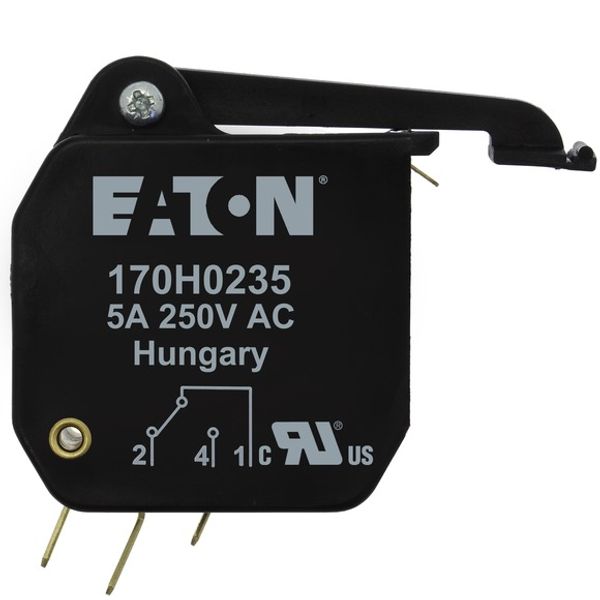 Microswitch, high speed, 2 A, AC 250 V, type T indicator, 6.3 x 0.8 lug dimensions, 00 to 3 with bent tags image 3