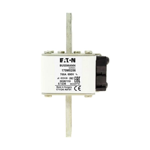 Fuse-link, high speed, 700 A, AC 690 V, size 2, 61 x 77 x 138 mm, aR, IEC, single indicator image 15