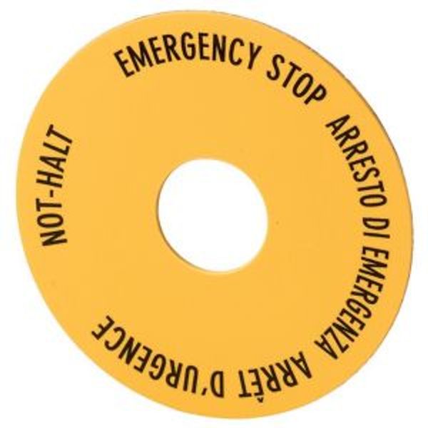 Emergency stop label, Yellow, black lettering, Round, 60 mm, de, en, fr, it, Front dimensions 25 × 25 mm image 4