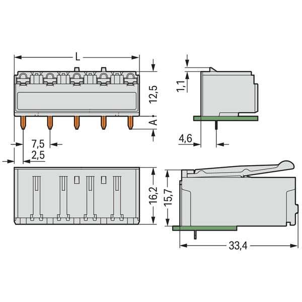 THT female header angled Pin spacing 7.5 mm light gray image 3