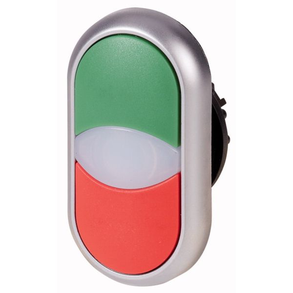 Double actuator pushbutton, RMQ-Titan, Actuators and indicator lights non-flush, momentary, White lens, green, red, Blank, Bezel: titanium image 1