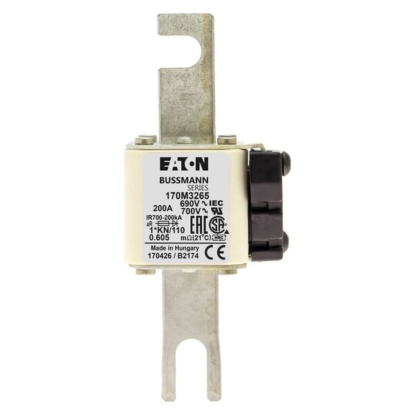 Fuse-link, high speed, 200 A, AC 690 V, compact DIN 1, 45 x 58 x 134 mm, aR, DIN, IEC, type K indicator, 110 mm centres image 6