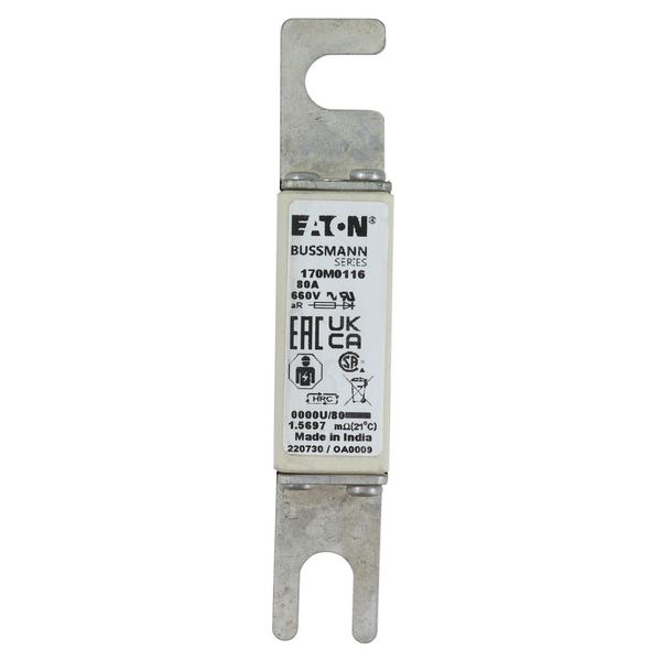 Fuse-link, high speed, 80 A, AC 660 V, size 0000, 18 x 19 x 100 mm, aR, UL image 5