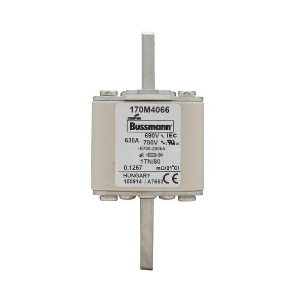 Fuse-link, high speed, 630 A, AC 690 V, DIN 1, 53 x 66 x 108 mm, aR, DIN, IEC, single indicator image 12