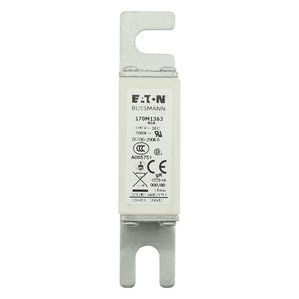 Fuse-link, high speed, 40 A, AC 690 V, DIN 000, 21 x 40 x 100 mm, gR, DIN, IEC, single indicator image 8