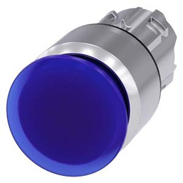 Illuminated mushroom pushbutton, 22 mm, round, metal, shiny, blue, 30 mm,  3SU1051-1AA50-0AA0-Z Y11 image 1