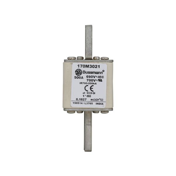 Fuse-link, high speed, 500 A, AC 690 V, compact DIN 1, 45 x 45 x 104 mm, aR, DIN, IEC, single indicator image 6