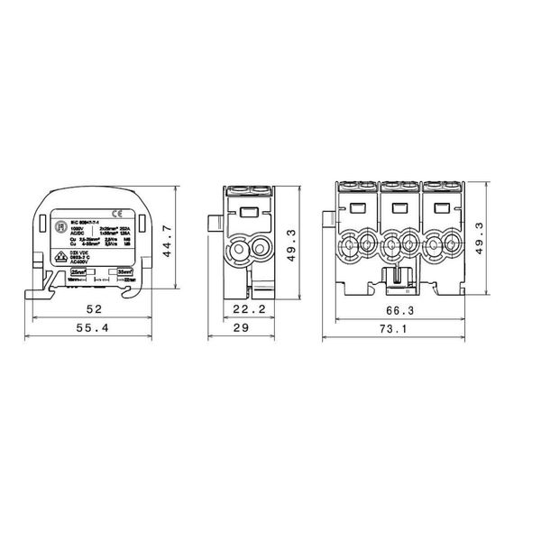 CU-Main branch terminal, 35mmý, 4 Inputs 4 outputs grey image 11