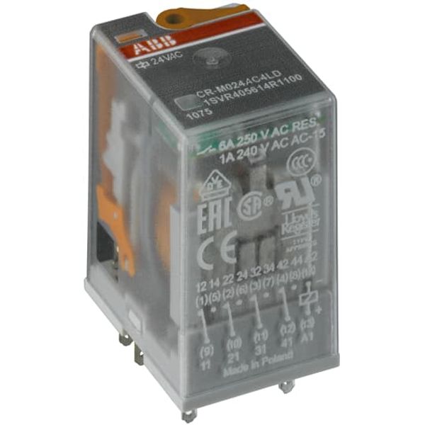 CR-M230AC4G Pluggable interface relay 4c/o,A1-A2=230VAC, 250V/6A gold contacts image 1
