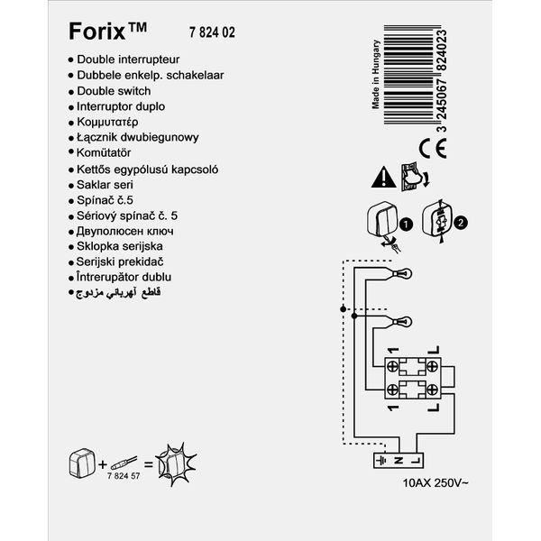 2 gang one-way switch Forix- surface mounting - IP 2X - 10 AX - 250 V~ - white image 2