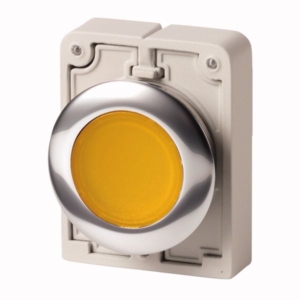 Illuminated pushbutton actuator, RMQ-Titan, Flat, momentary, yellow, Blank, Metal bezel image 1