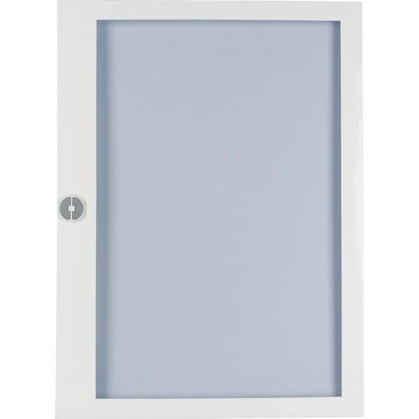 Flush mounted steel sheet door white, transparent with Profi Line handle for 24MU per row, 3 rows image 1