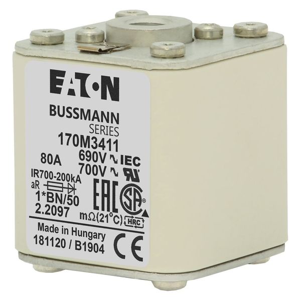 Fuse-link, high speed, 80 A, AC 690 V, compact size 1, 45 x 59 x 51 mm, aR, IEC, UL, single indicator image 1