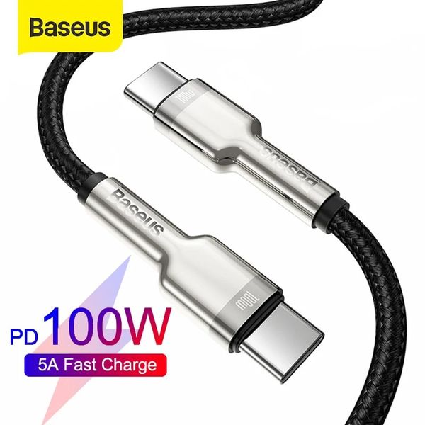 Cable USB C - USB C, for data transfer and charging up to 100W, 1m, black Cafule Metal BASEUS image 2
