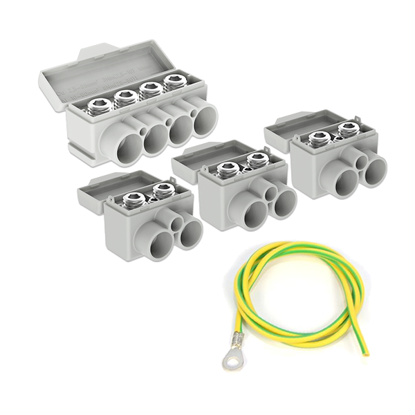 SLT50 Al 10-50/Cu 2.5-35 mm2 1000V Distribution block set 3xSLT50-4 + 1xSLT50-6 + fuse holder + wire image 1
