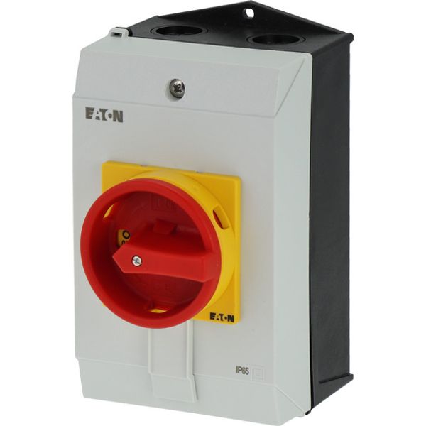 Main switch, P1, 40 A, surface mounting, 3 pole + N, Emergency switching off function, With red rotary handle and yellow locking ring, Lockable in the image 3