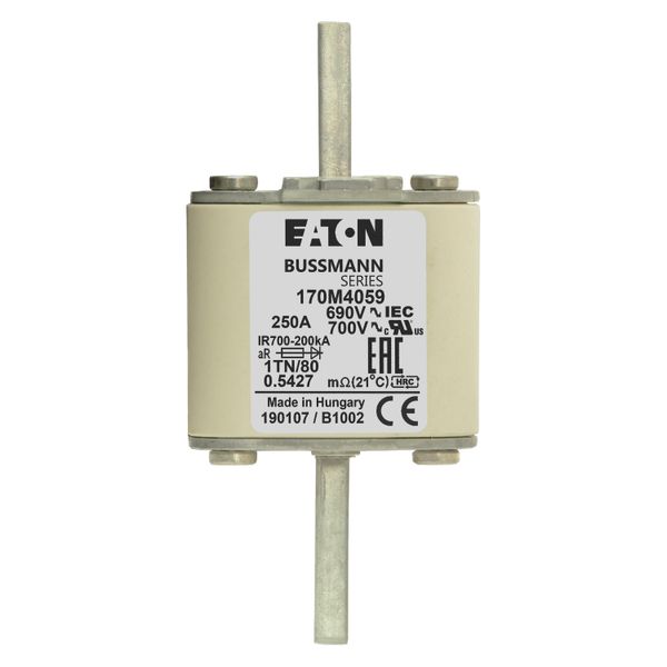 Fuse-link, high speed, 250 A, AC 690 V, DIN 1, 53 x 66 x 108 mm, aR, DIN, IEC, single indicator image 10