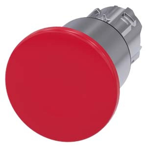 3SU1050-1ED20-0AA0-Z Y10 Mushroom pushbutton, 22 mm, round, metal, shiny, red, 40 mm, 3 switch positions, after pushing in Retraction to center position, after pulling out image 1