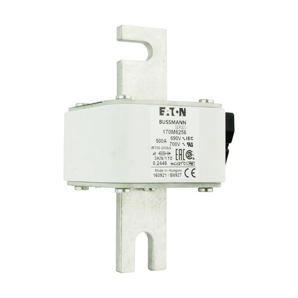 Fuse-link, high speed, 500 A, AC 690 V, DIN 3, 76 x 92 x 139 mm, aR, DIN, IEC, single indicator image 16